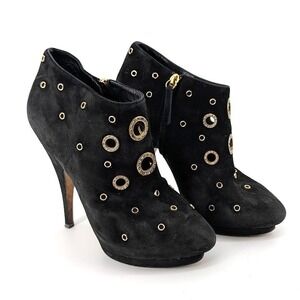 Giuseppe Zanotti Black Suede Rhinestone Studded Ankle Boots Heel Women Size 38